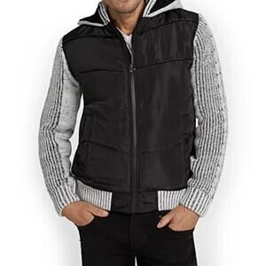 New York & Company hooded sherpa lined knit sweater black gray men's small